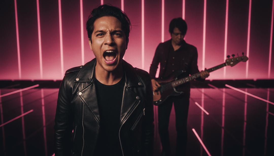 Visualização abstrata de ondas sonoras interpretando 'APT.' por ROSÉ e Bruno Mars, misturando elementos de K-pop e dance-pop.