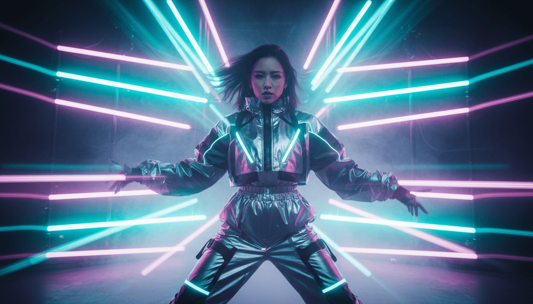 JENNIE के 'like JENNIE' संगीत वीडियो के लिए AI द्वारा उत्पन्न गतिशील के-पॉप कोरियोग्राफी और शहरी परिदृश्य।