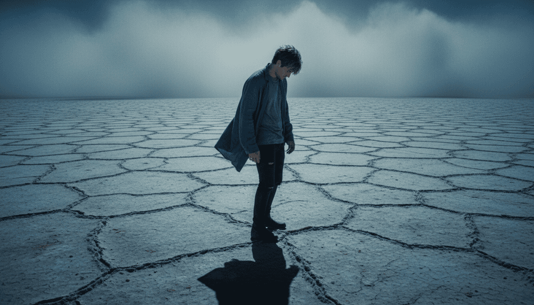 Uma renderização abstrata de IA de ondas sonoras de "MAD" de Martin Garrix e Lauv transformando-se em padrões de luz vibrantes, visualizando um conceito de vídeo musical.