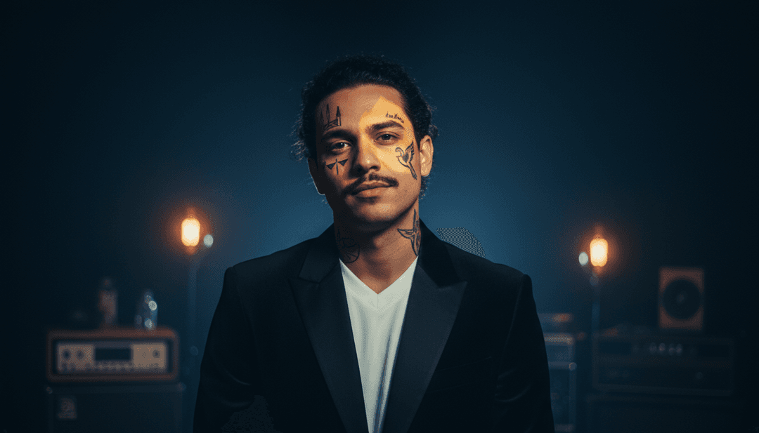 Representación visual abstracta de IA analizando las complejas capas de 'Malvadão 3' – ritmos trap, ritmos funk y flujos vocales – para comprender su energía central.