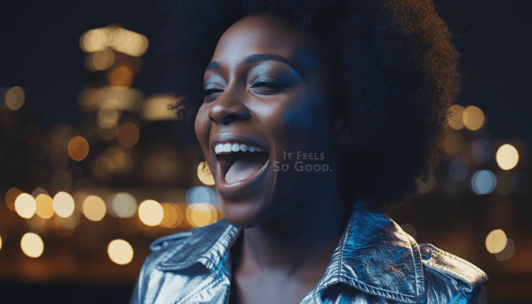 Visuales dinámicos sincronizados con 'It Feels So Good' de Matt Sassari, HUGEL, Sonique, mostrando luces pulsantes y figuras bailando generadas por IA