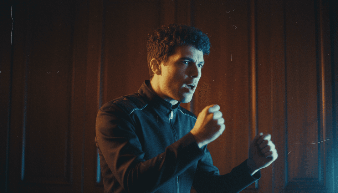 Une représentation visuelle abstraite des fréquences de musique électronique, des ondes de synthé vibrantes et des battements techno pulsants, illustrant l'interprétation initiale de la chanson par l'IA.