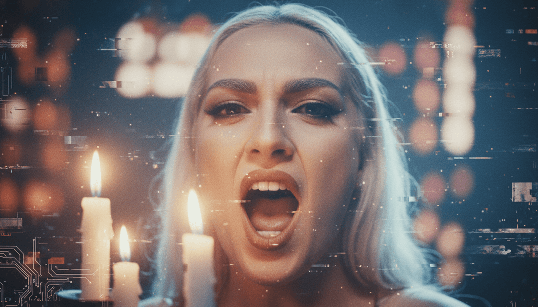 Uma interface de usuário de freebeat.ai, mostrando um vídeo musical gerado por IA concluído para Abracadabra de Lady Gaga sendo reproduzido, com opções para baixar e compartilhar.