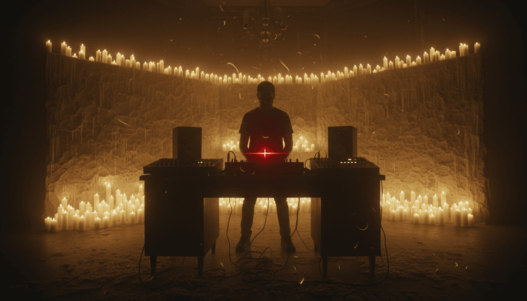 음표에서 흘러나오는 음파와 생생한 에너지의 추상적인 표현으로, Chris Lake, Aluna의 'Beggin'' 뮤직 비디오 컨셉의 시작을 상징합니다.