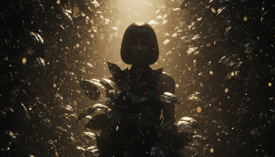 AI가 Doja Cat의 "Paint The Town Red"를 선명한 빨간색과 검은색 이미지, 추상적인 모양, 박동하는 에너지로 해석합니다.