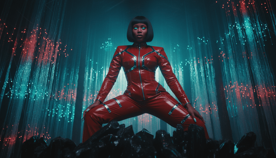 AI가 "Paint The Town Red"를 위해 생성한 역동적인 비주얼로, 힙합 댄스 동작, 야간 도시 풍경, 색상으로 터지는 추상적인 요소를 보여줍니다.