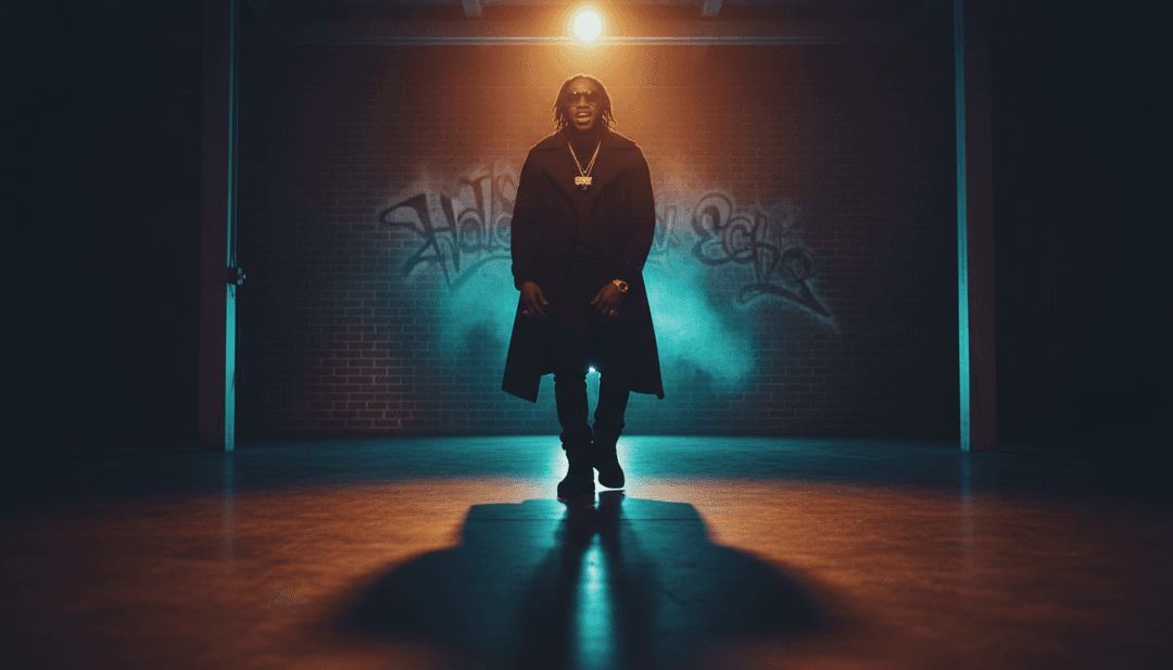 IA analisando formas de onda e temas líricos de 'Love Me' para entender sua essência de hip-hop e trap, mostrando visualizações de dados.