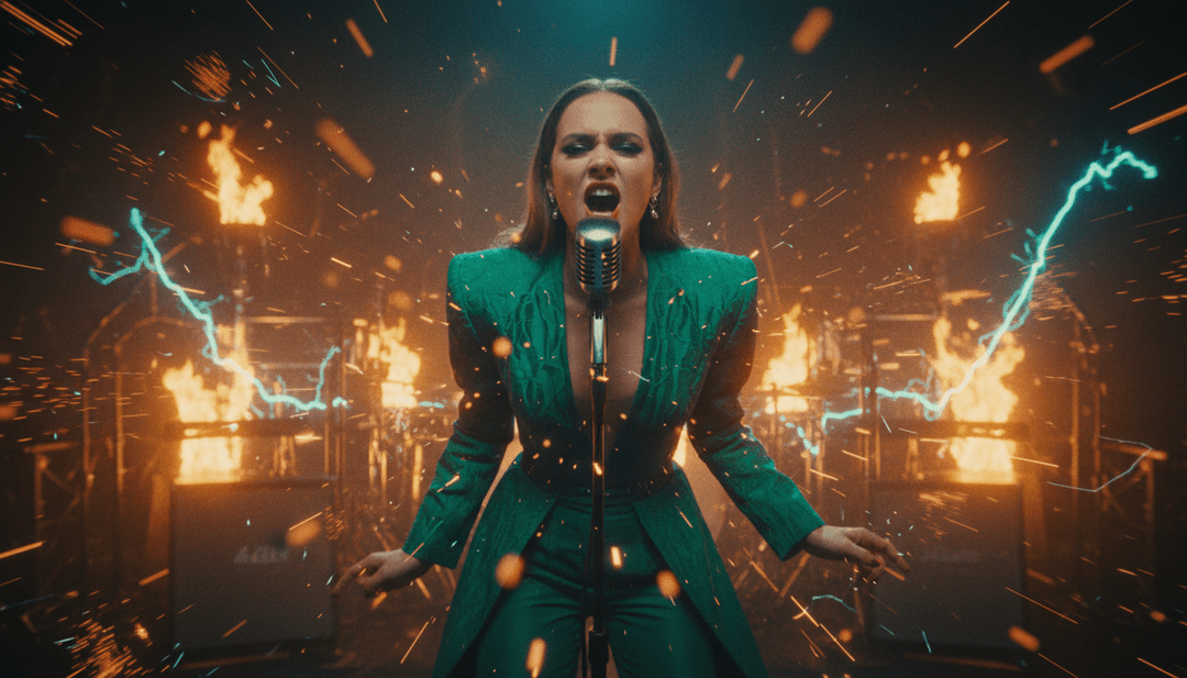 Un video musical completo y dinámico reproduciéndose en una pantalla futurista, mostrando la fusión de IA y música para "Runaway (U & I)" en freebeat.ai.