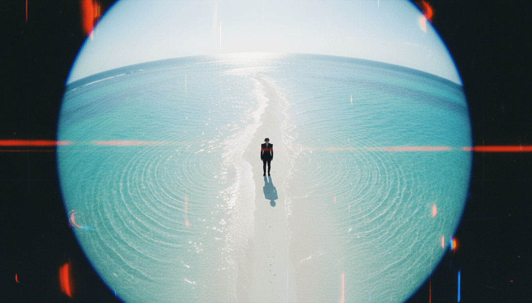 Die Hand eines Benutzers interagiert mit einer holografischen Benutzeroberfläche und erstellt ein lebendiges Musikvideo.