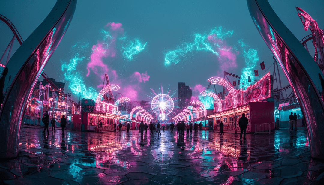 Visualizadores dinámicos que representan un crescendo de melodías synth-pop transformándose en escenas cinemáticas de un paisaje urbano bajo la luz de la luna, con un enfoque en telas fluidas y expresiones emocionales, para 'Save Your Tears (Remix)'.