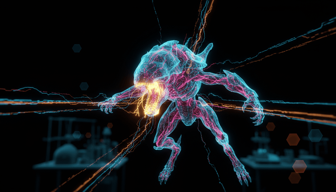 Una persona frente a una pantalla, viendo con alegría su video musical personalizado generado para "Feed My Frankenstein", impulsado por IA, con varios efectos visuales.