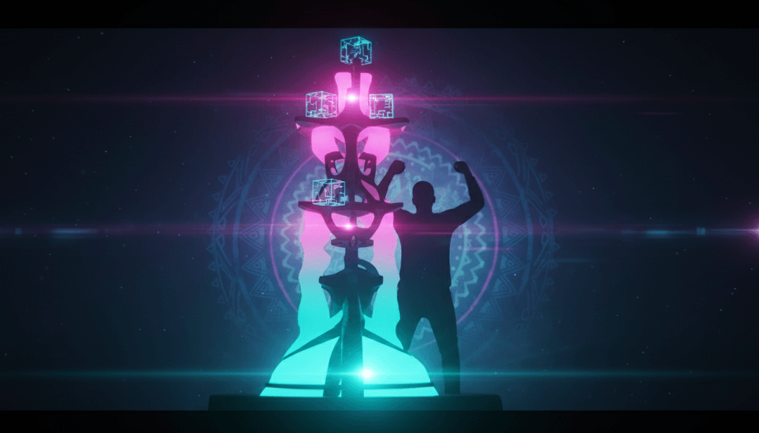 Un studio virtuel où différents éléments musicaux (basse, voix, batterie) de 'Own Spotlight' sont traduits en effets visuels et animations distincts par une IA.