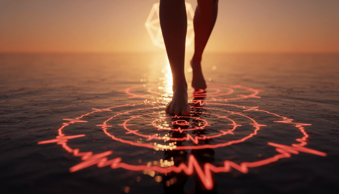 Visualisations de mélodies synth-pop et de rythmes électroniques créant des effets d'eau scintillants et des paysages atmosphériques pour Shoreline.