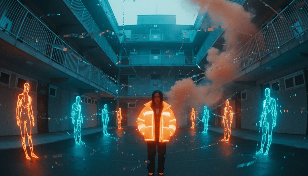 Un fotograma de video musical pulido y de alta definición para "WAITING," con visuales dinámicos y superposición de texto, listo para compartir en redes sociales.