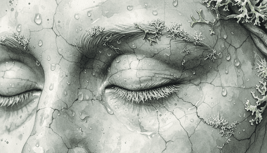 Representação visual abstrata de sons de pop eletrônico e dream pop se fundindo com a análise de IA para 'Stone Femmes' de Ydegirl, apresentando cores giratórias e texturas cintilantes.