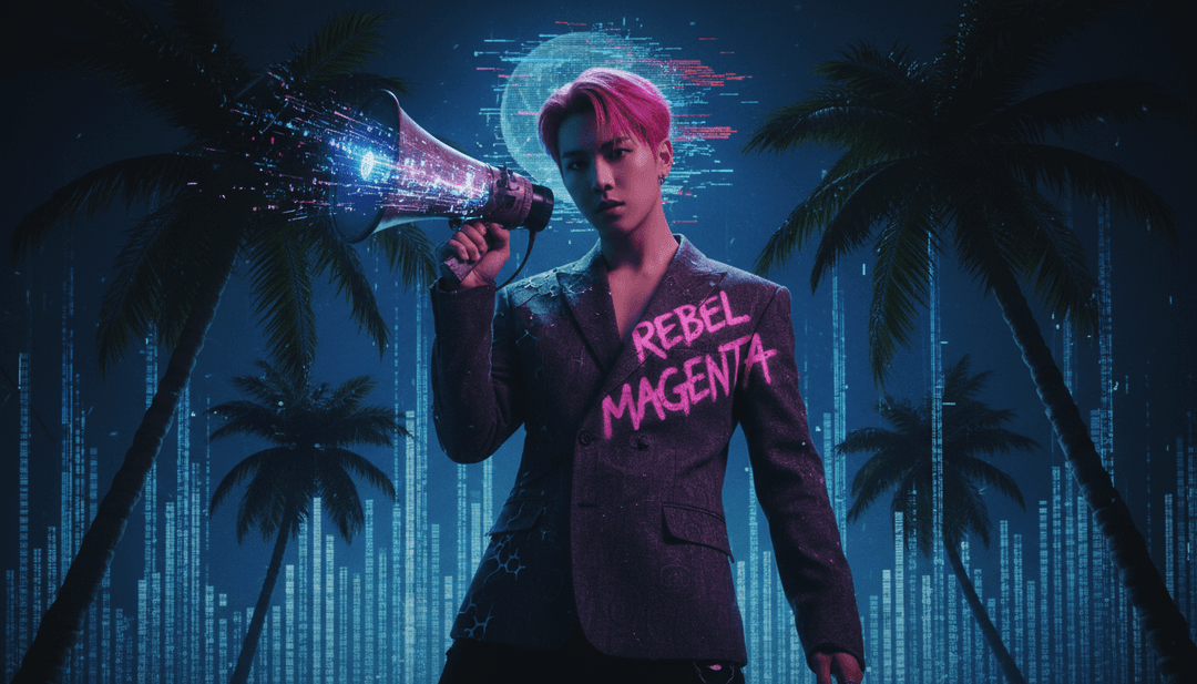 SMB 뮤직 비디오를 위해 네온 불빛 도시 풍경과 역동적인 댄스 시퀀스를 특징으로 하는 AI 생성 다이내믹 시각 장면.