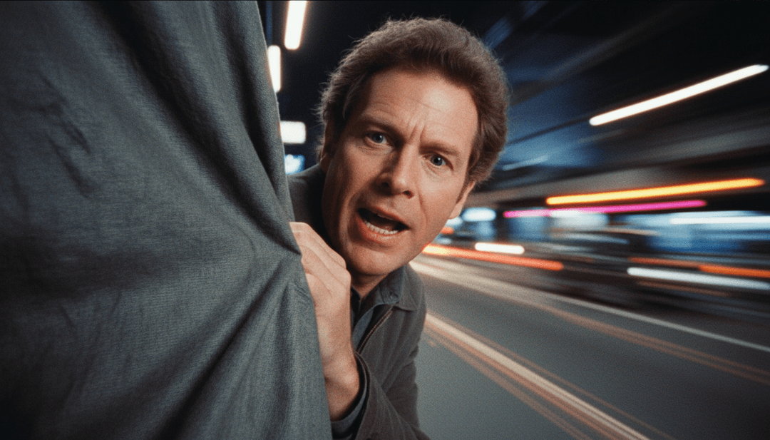 AI analyzing synth-wave sound patterns for 'It Works' music video creation, showing digital sound waves and neon visuals.