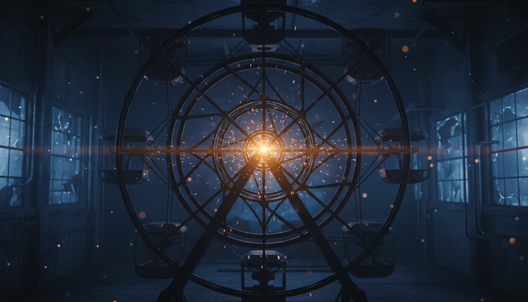 A conceptual visualization of AI analyzing the reggae, pop, and dance-pop rhythms of "Un'altra volta," displaying vibrant soundwave patterns against a sunset backdrop.